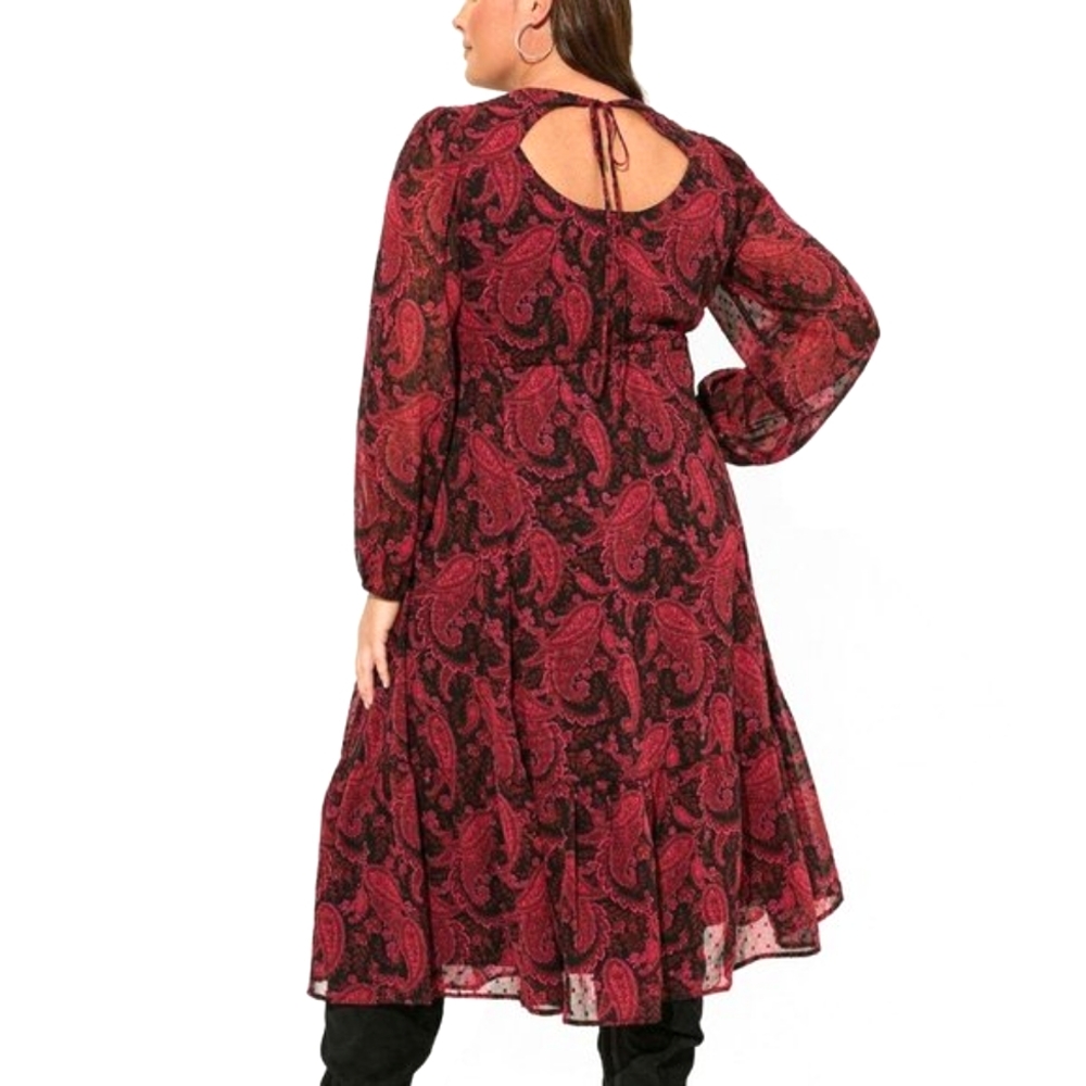 ❤NWT TORRID DRESS - TEA LENGTH - A-LINE PAISLEY CHIFFON - OPEN BACK